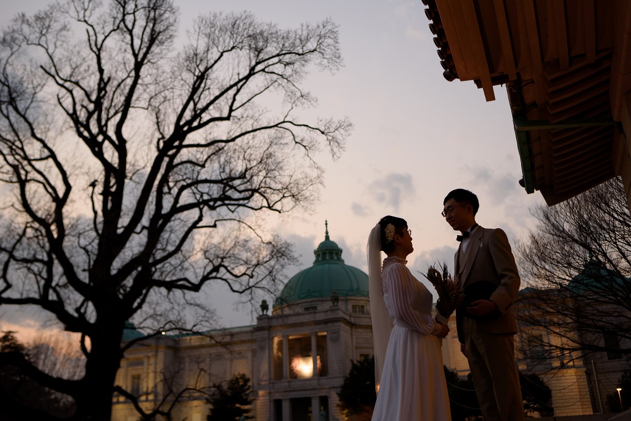 東京国立博物館.洋館,前撮り,フォトウエディング,後撮り,フォト婚,ヴィンテージドレス,めがね花嫁,ベリショ花嫁