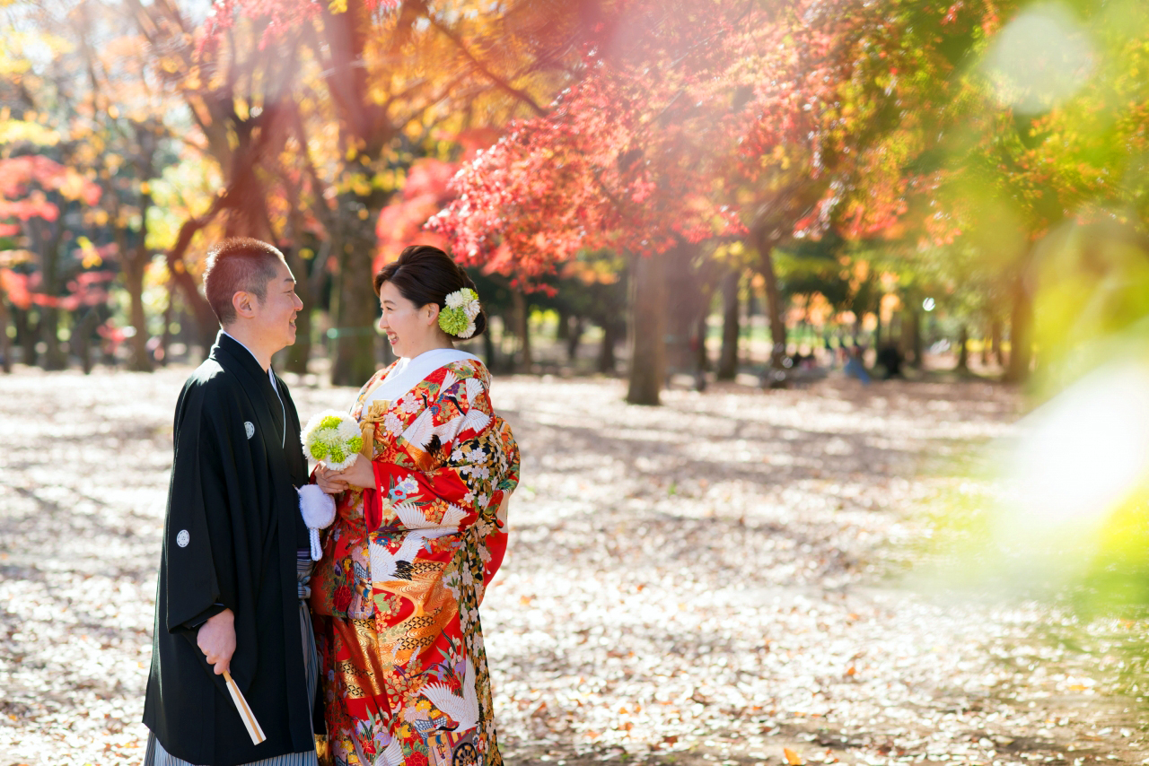 写婚,なし婚,和装,色打掛,紅葉,代々木公園