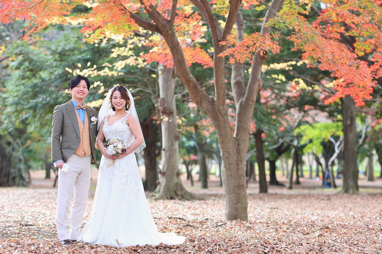 ,前撮り代々木公園,写真だけの結婚式,フォトウェディング東京,紅葉